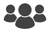 Icon of three dark gray user silhouettes representing a group.