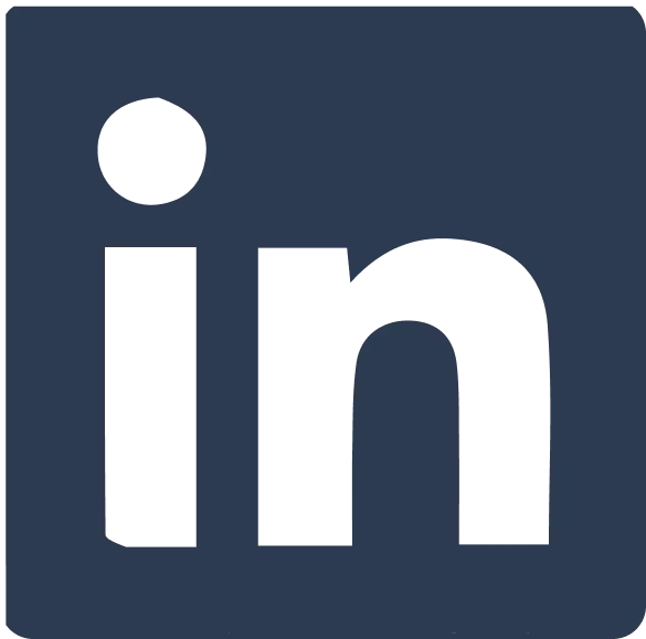 LinkedIn logo with white 'in' letters on a dark blue rounded square background.