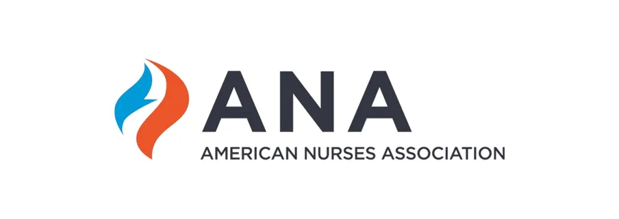 Logo of the American Nurses Association with stylized blue and orange flame shapes beside the letters ANA.