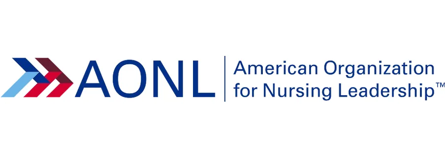 Logo of AONL American Organization for Nursing Leadership with stylized arrows in blue, light blue, maroon, and red.
