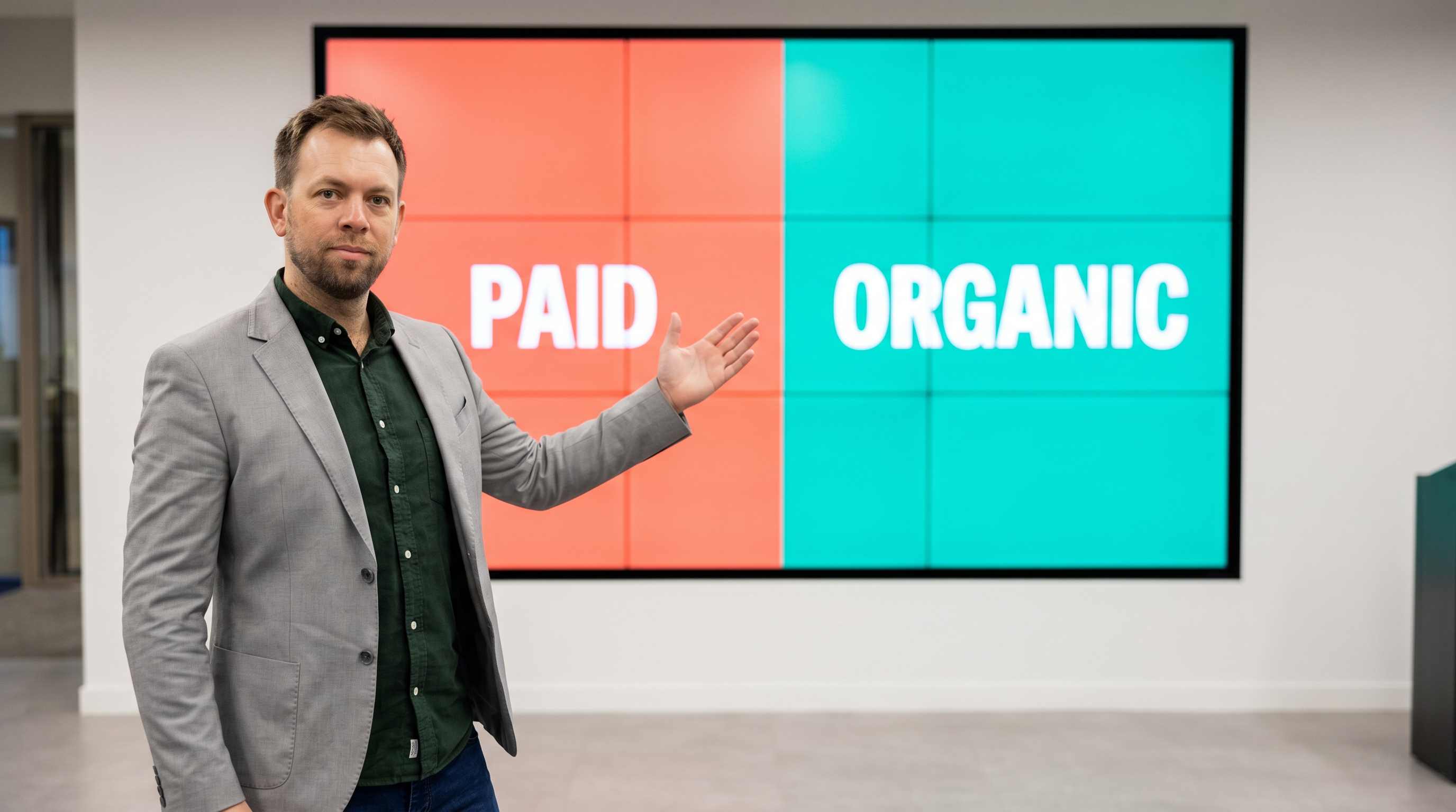 Illustration comparing paid advertising and organic marketing for a service business.