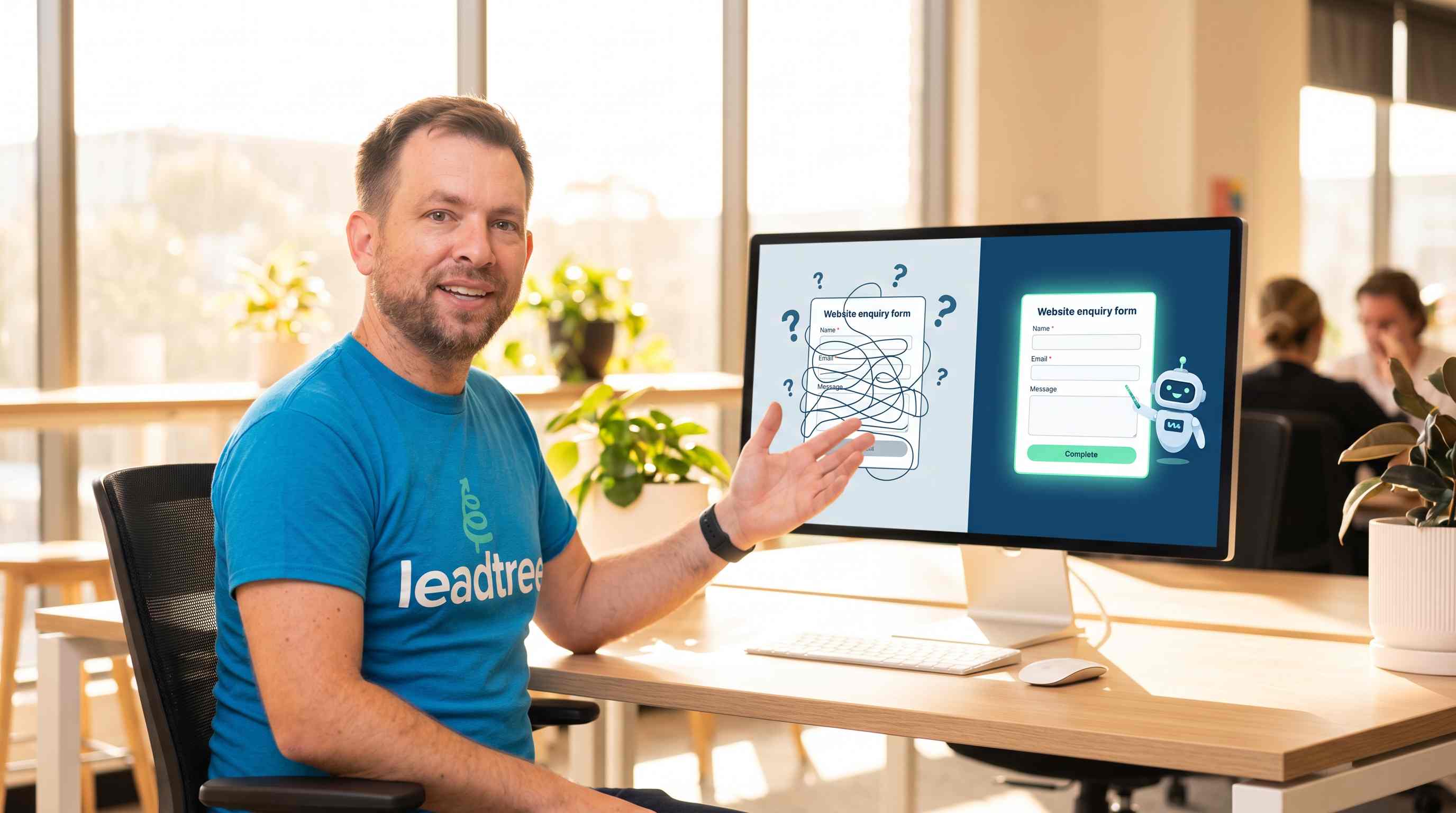 Illustration of a marketer planning how a website form connects with an AI agent.