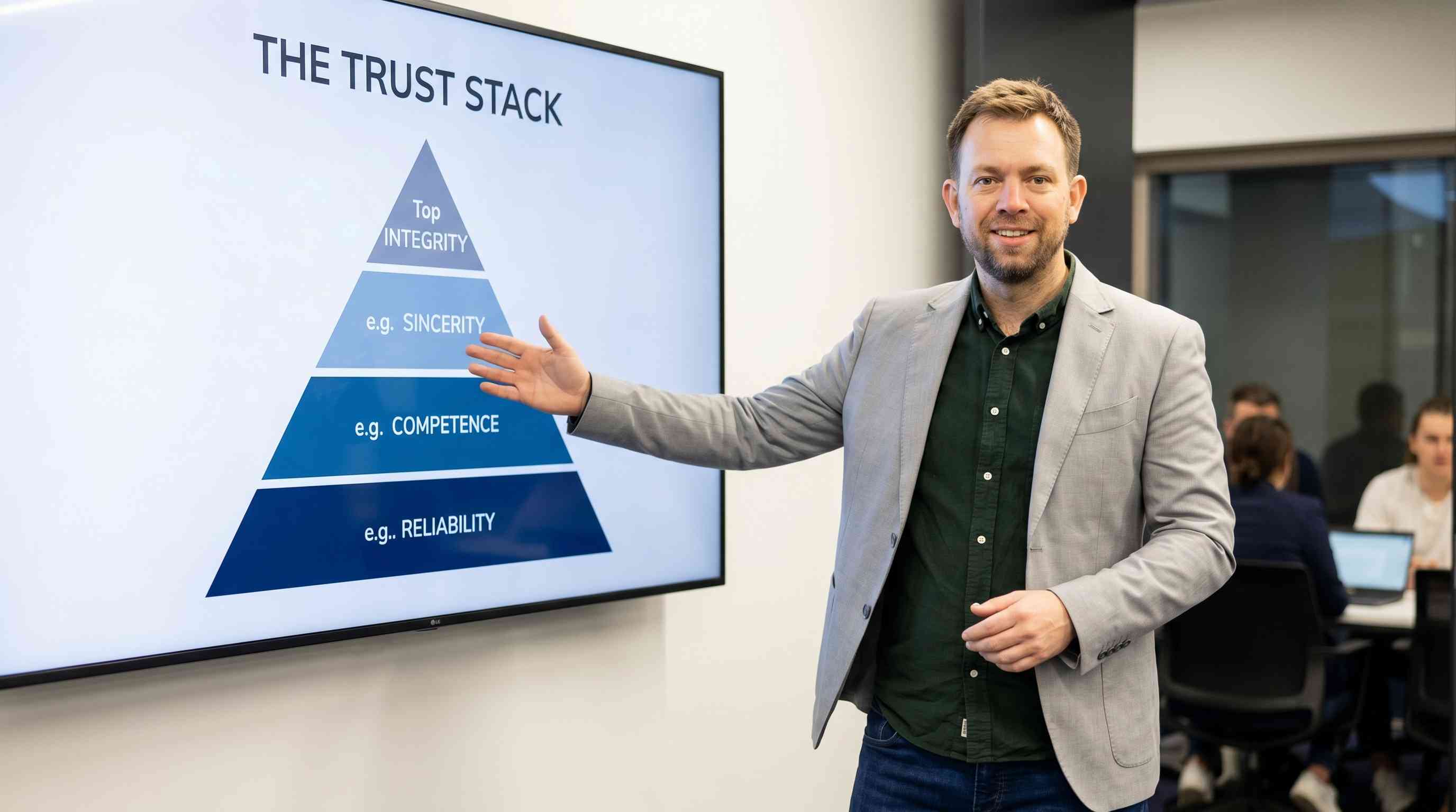 Illustration of a presentation about the layers of trust in online marketing.