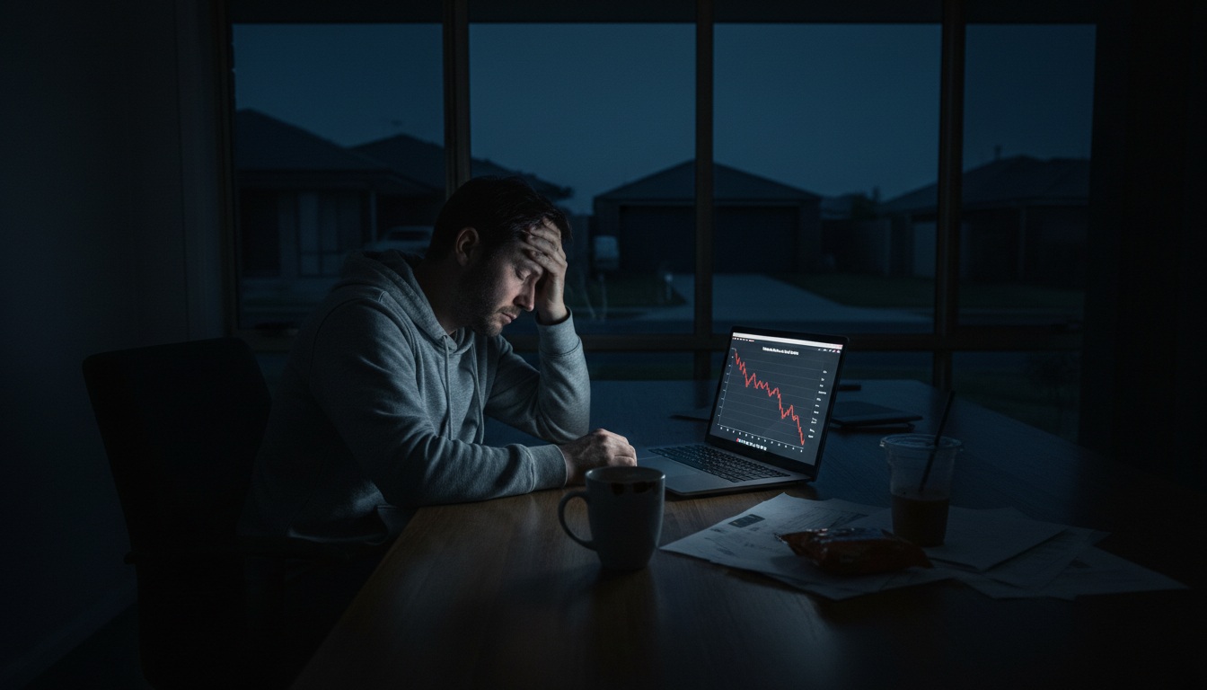 Illustration of a business owner reviewing a decline in website traffic.