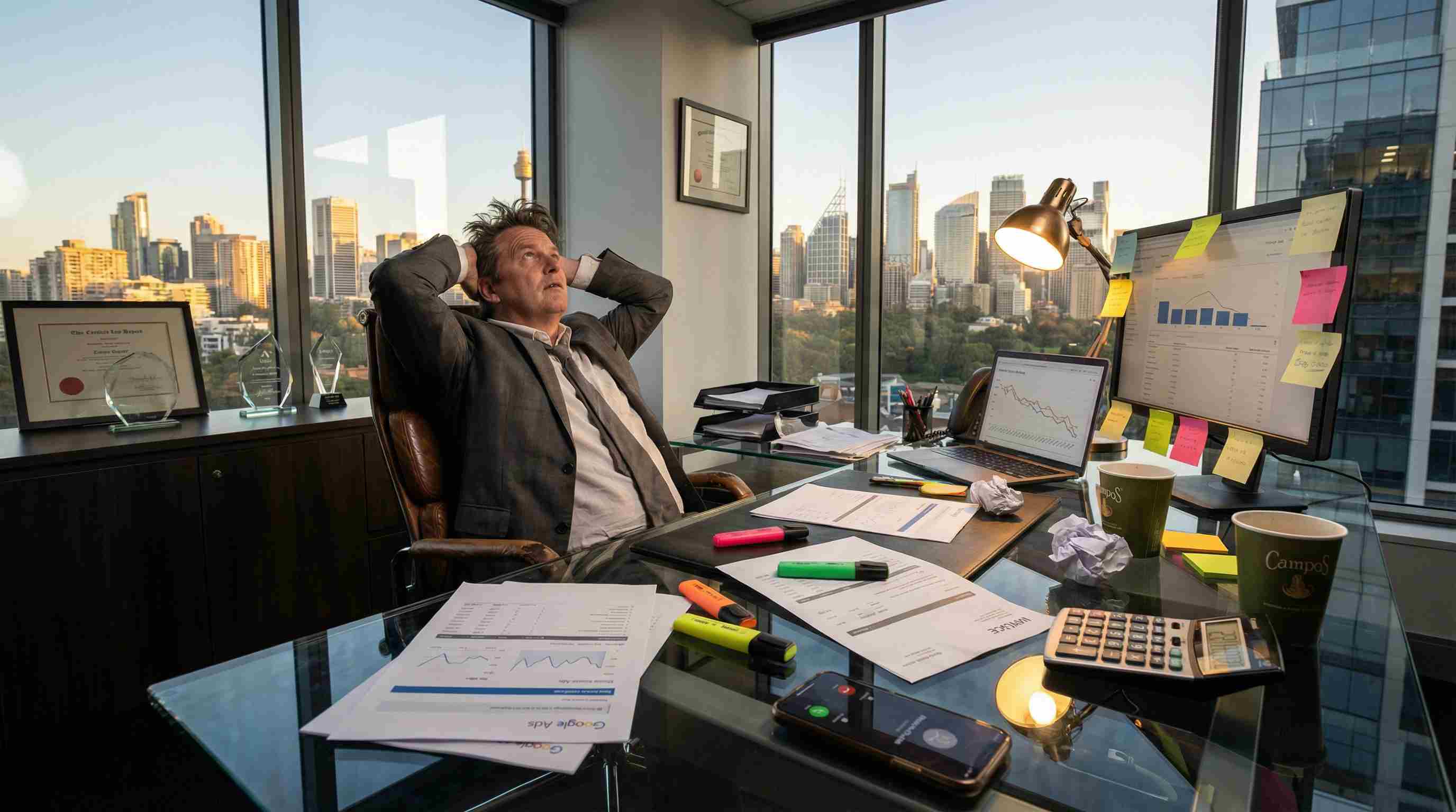 Illustration of a law firm director reviewing marketing return on investment.