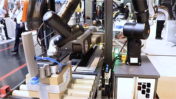 pick and place robots working in the workspace