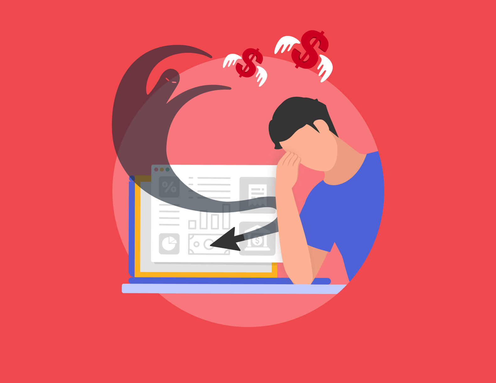 Conceptual image showing ghost conversions inflating fintech customer acquisition costs while real growth remains flat.