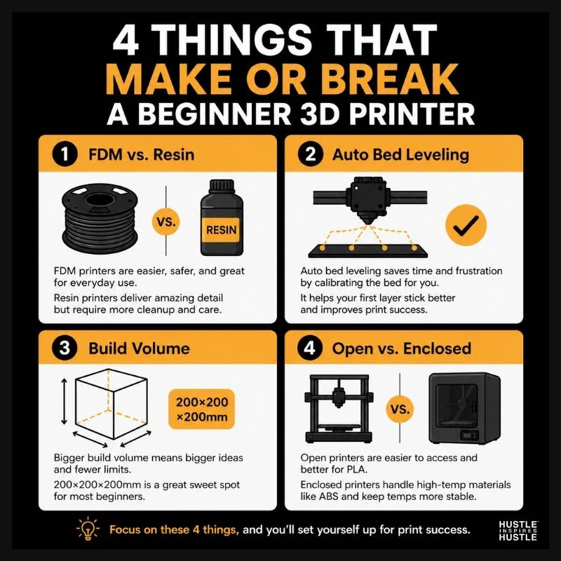 beginner 3d printer buying guide fdm vs resin infographic