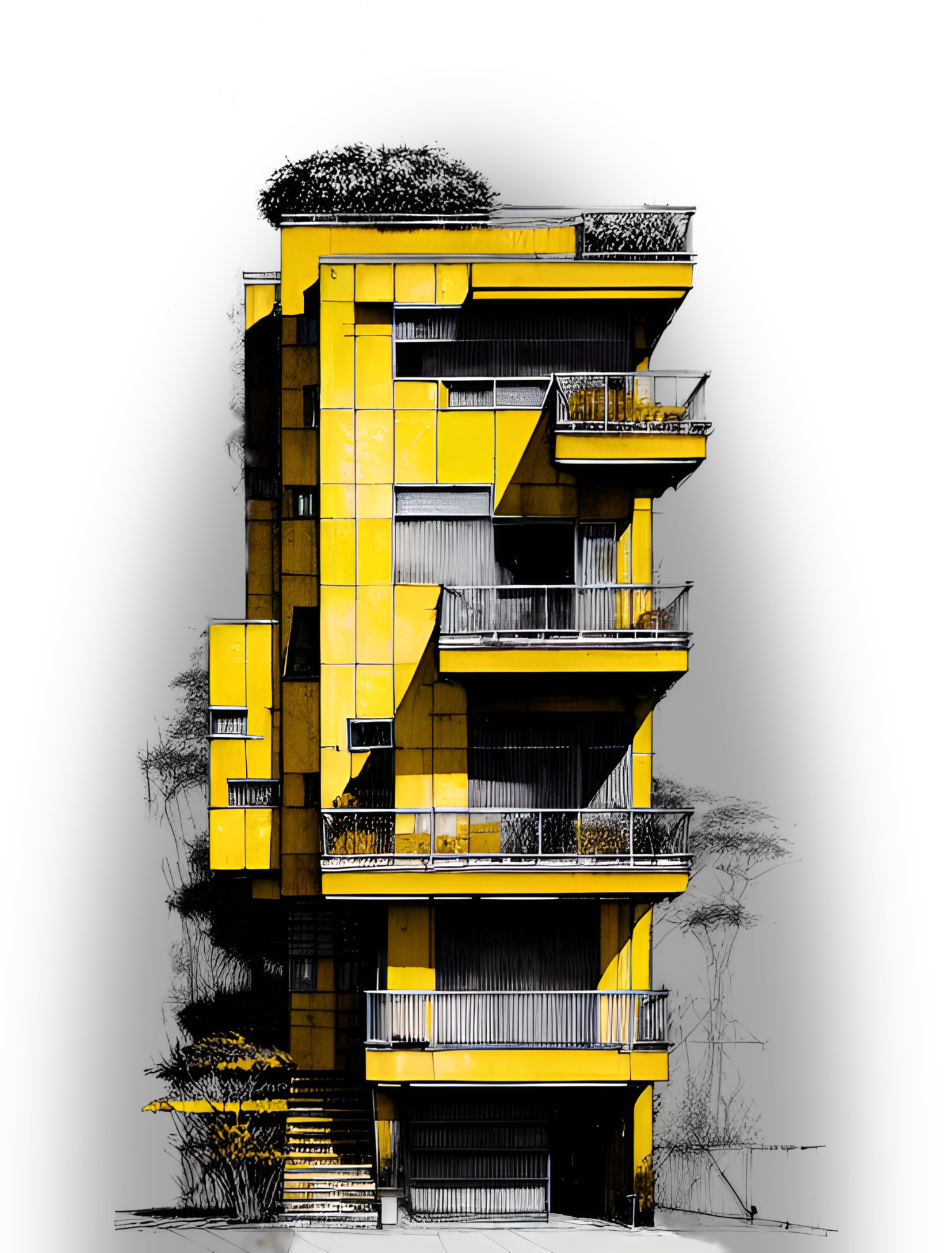 Drawn yellow House in a modern Style