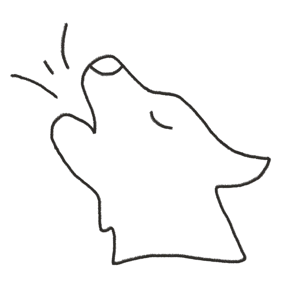 Doodle of a wolf's head in profile howling upward