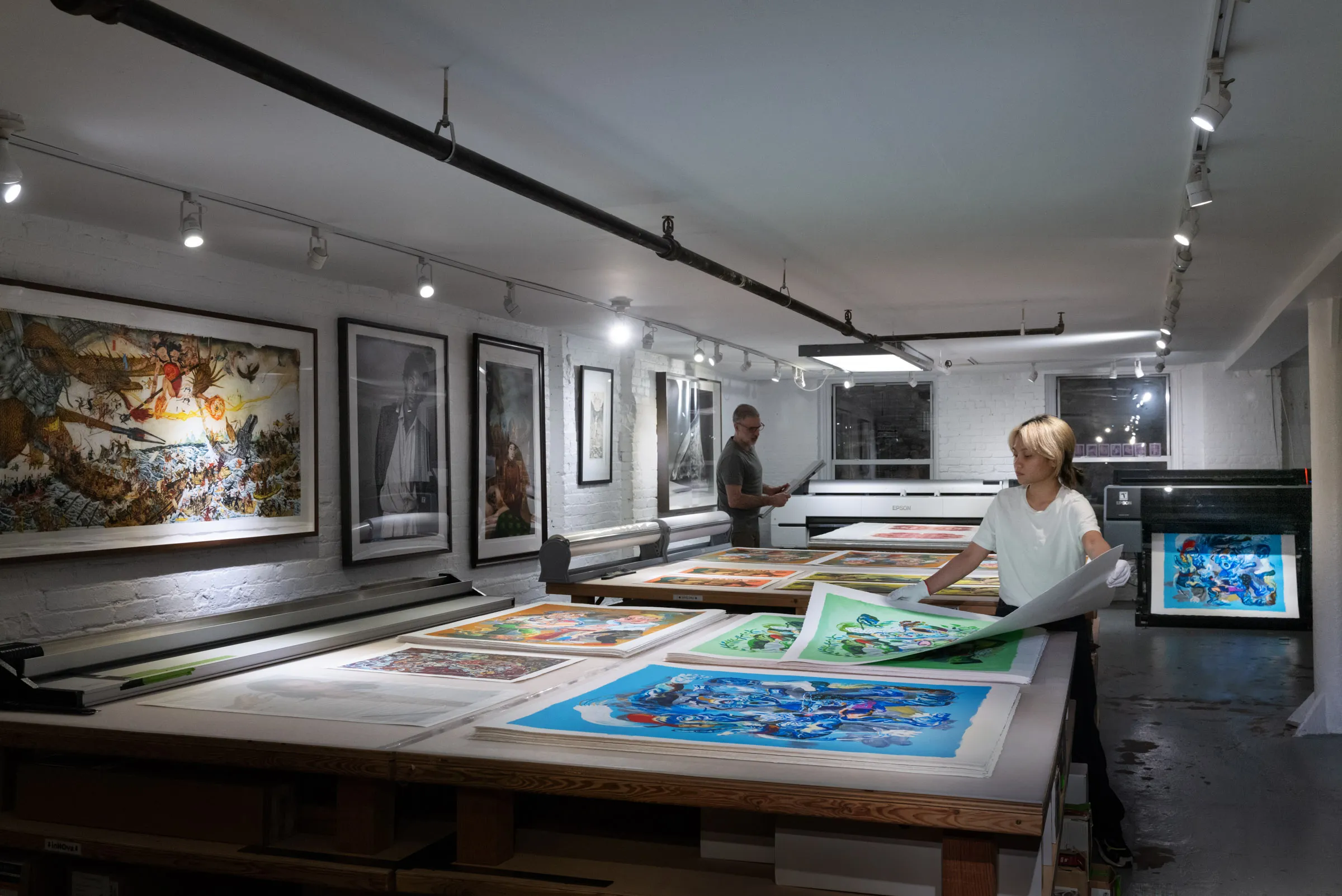 Stephen Gross & Maya Filmeridis in Brooklyn Editions printing studio