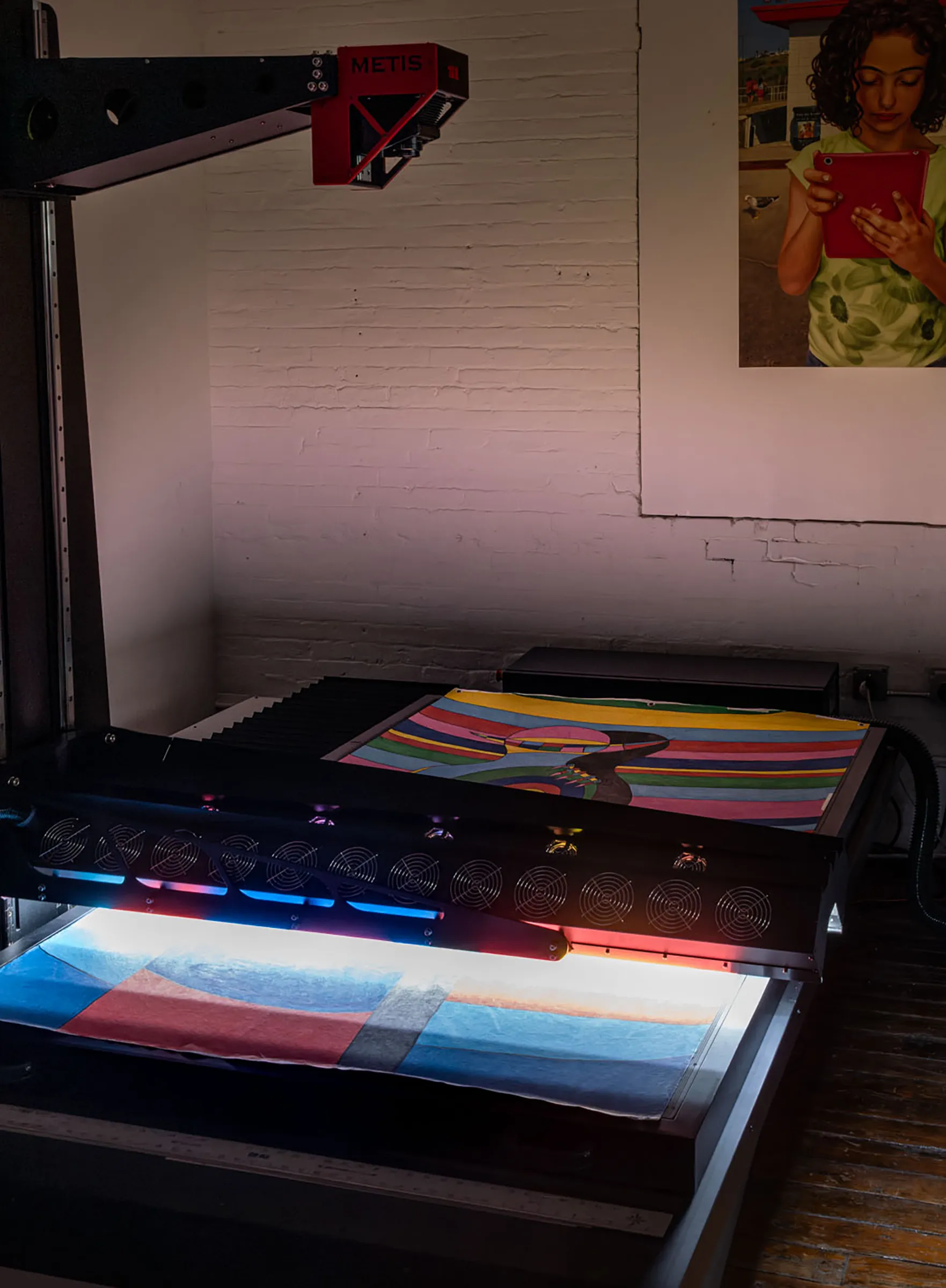 Brooklyn Editions scanning an oversized painting by Anna Gillis