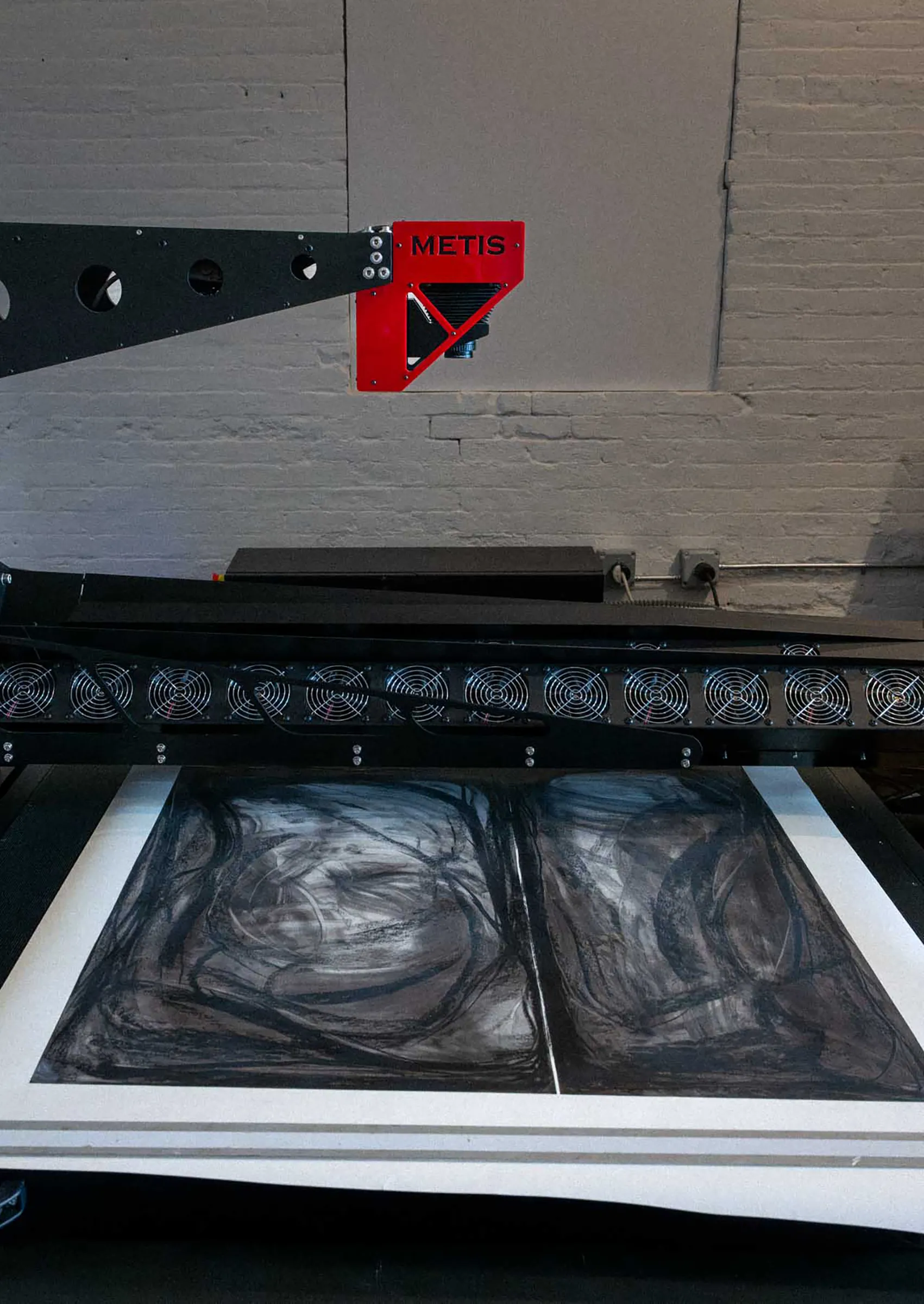 Brooklyn Editions scanning a large charcoal drawing by Gerald Posley
