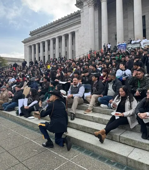 Community members gather on the Legislative Building steps for Latino Legislative Day