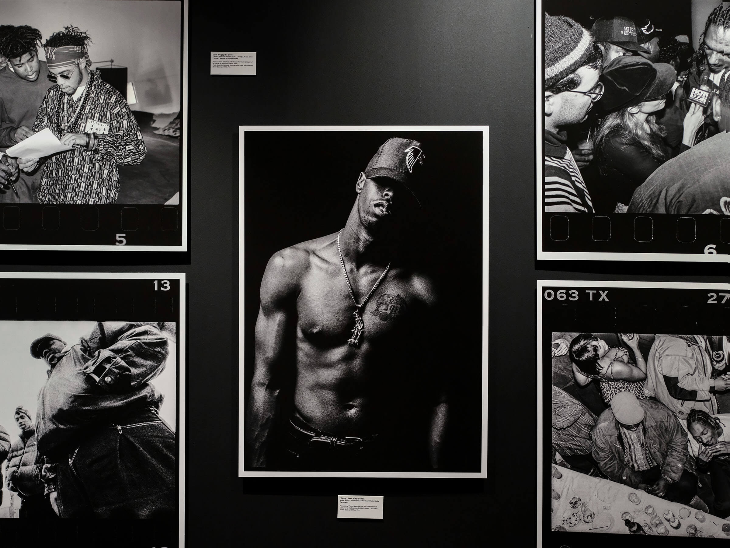 Exhibition wall installation of Malik Yusef Cumbo's black and white photographs at 'Rhythm, Bass and Place' at CCCADI