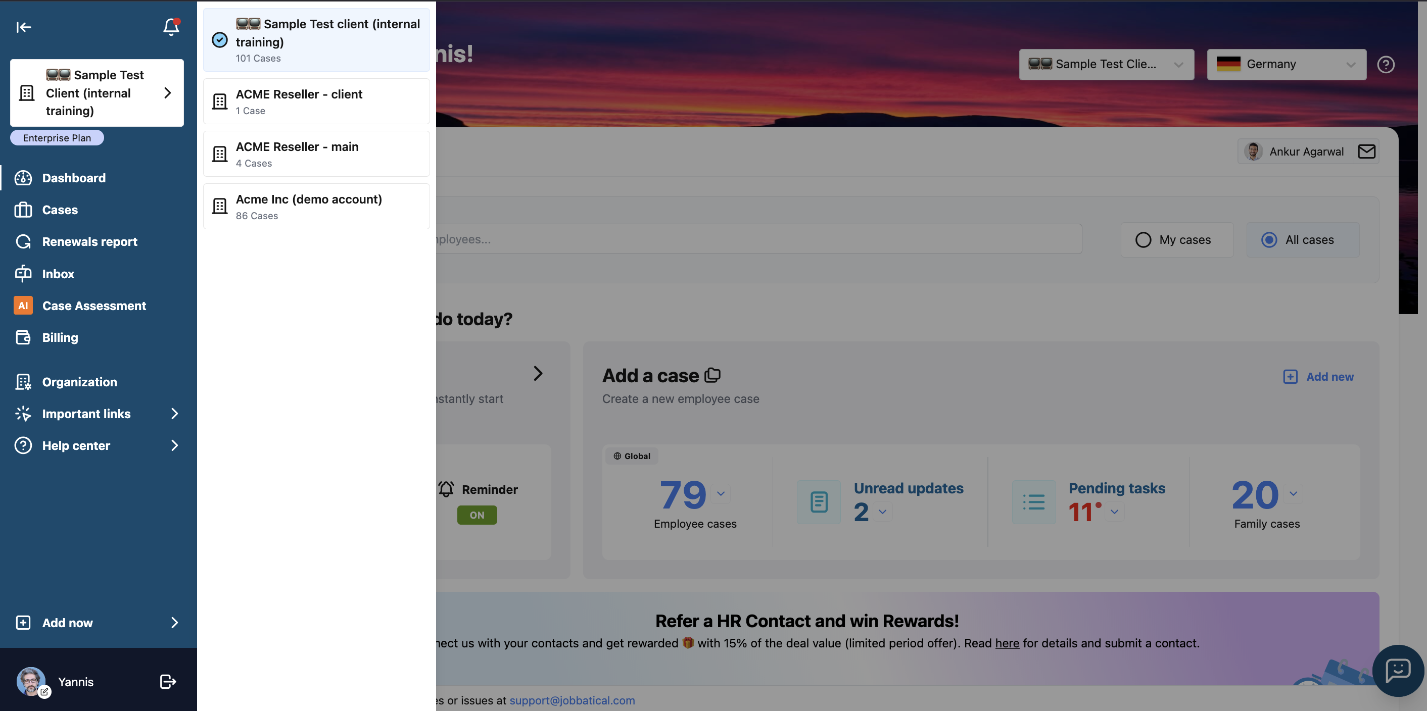 Panel de control unificado de Jobbatical: resumen centralizado de casos