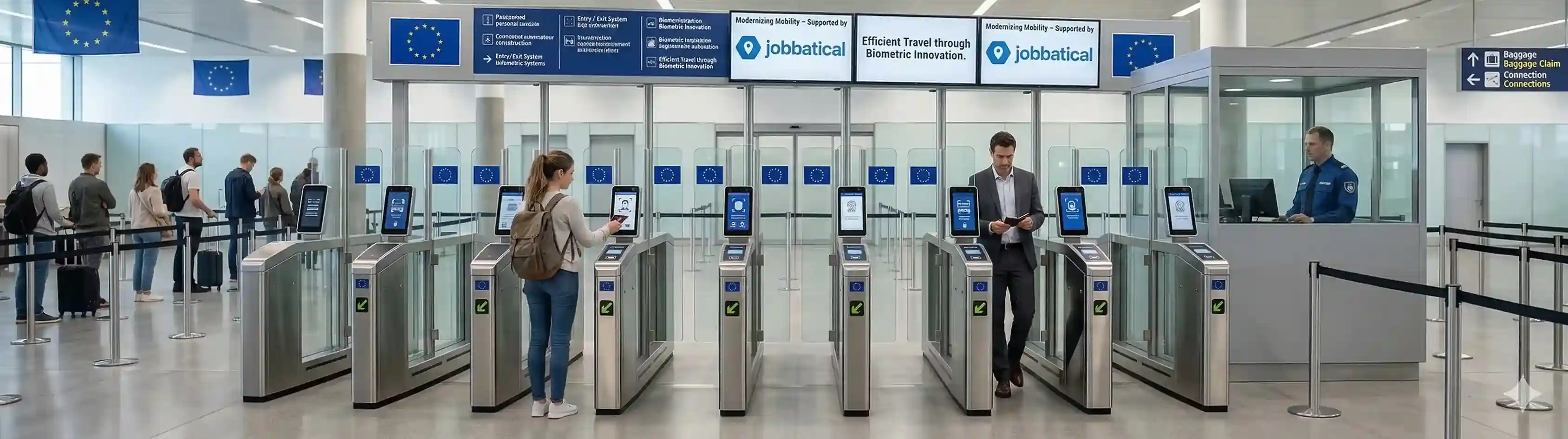 EU border control checkpoint representing EES biometric enforcement.