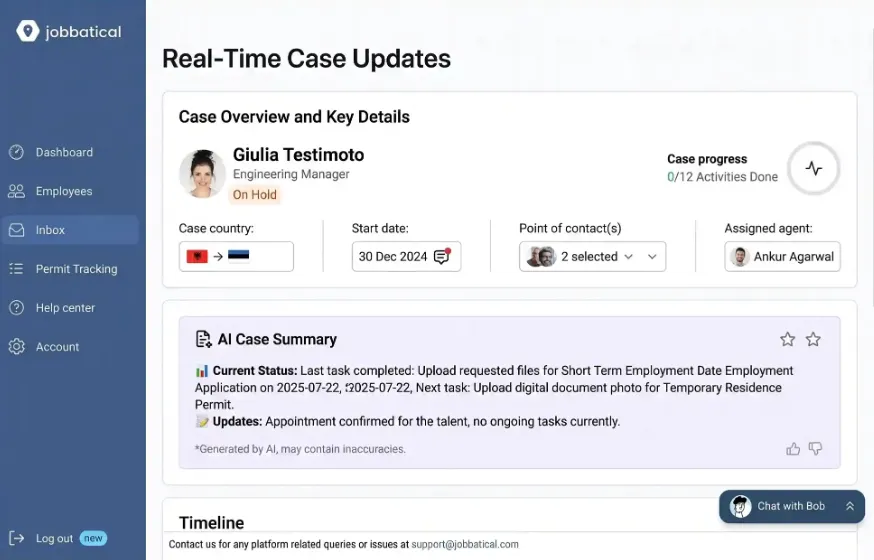 Real-Time Case Updates – AI Case Summary generated on Jobbatical platform
