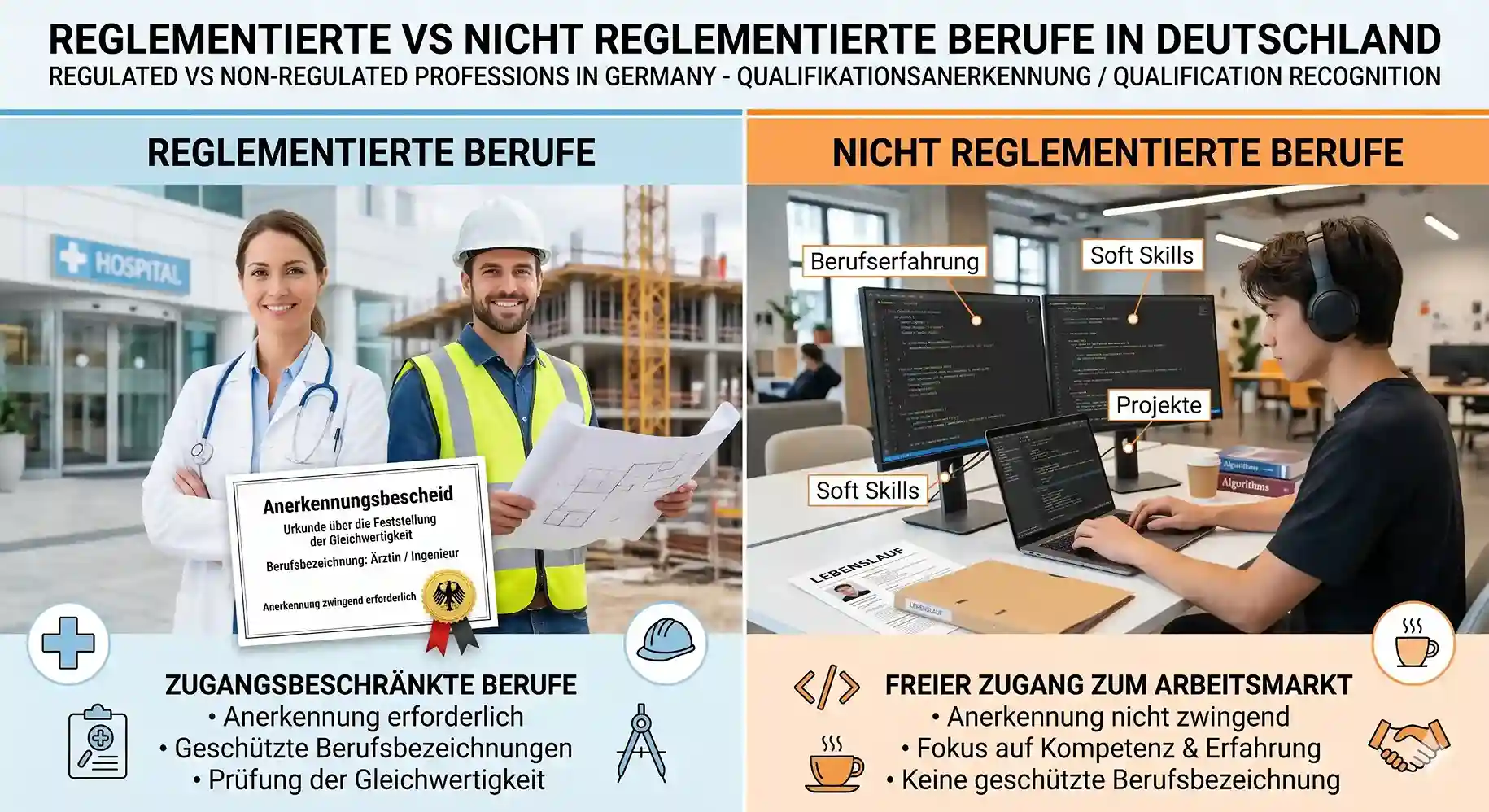Profesiones reguladas frente a profesiones no reguladas: reconocimiento de titulaciones en Alemania