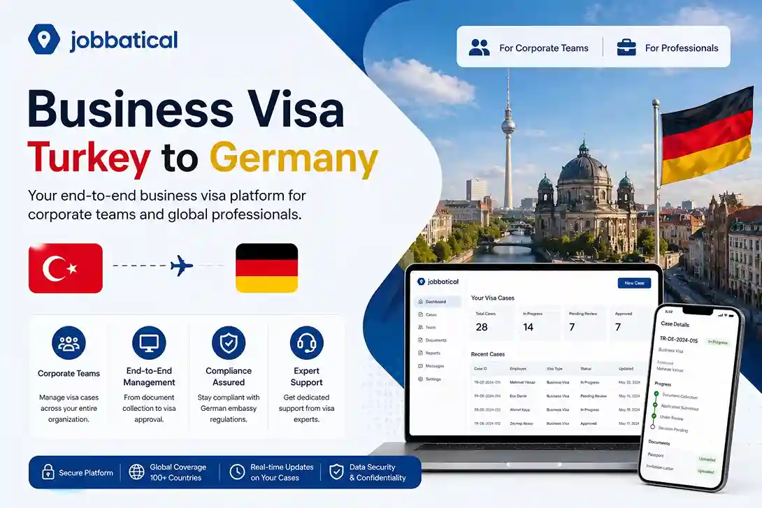 Servicios de visados de negocios de Turquía a Alemania: tramitación y cumplimiento de los requisitos del visado Schengen para viajes industriales y corporativos a cargo de Jobbatical