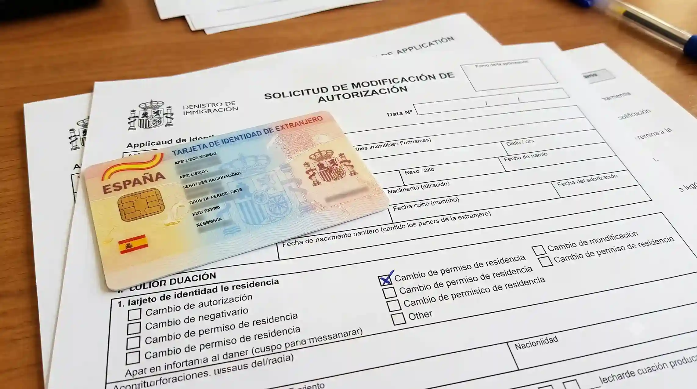 Spain TIE card and modification documents for change of permit application