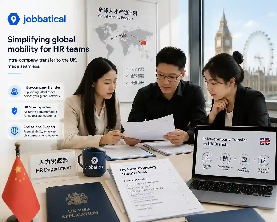 Die Personalabteilung eines chinesischen Unternehmens prüft die britischen Visumsunterlagen für eine unternehmensinterne Versetzung in die britische Niederlassung