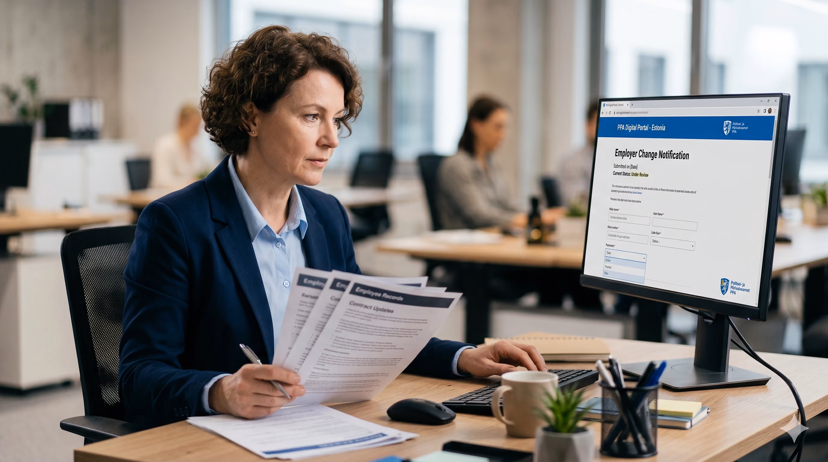 HR manager submitting Estonia employer change notification via PPA portal 