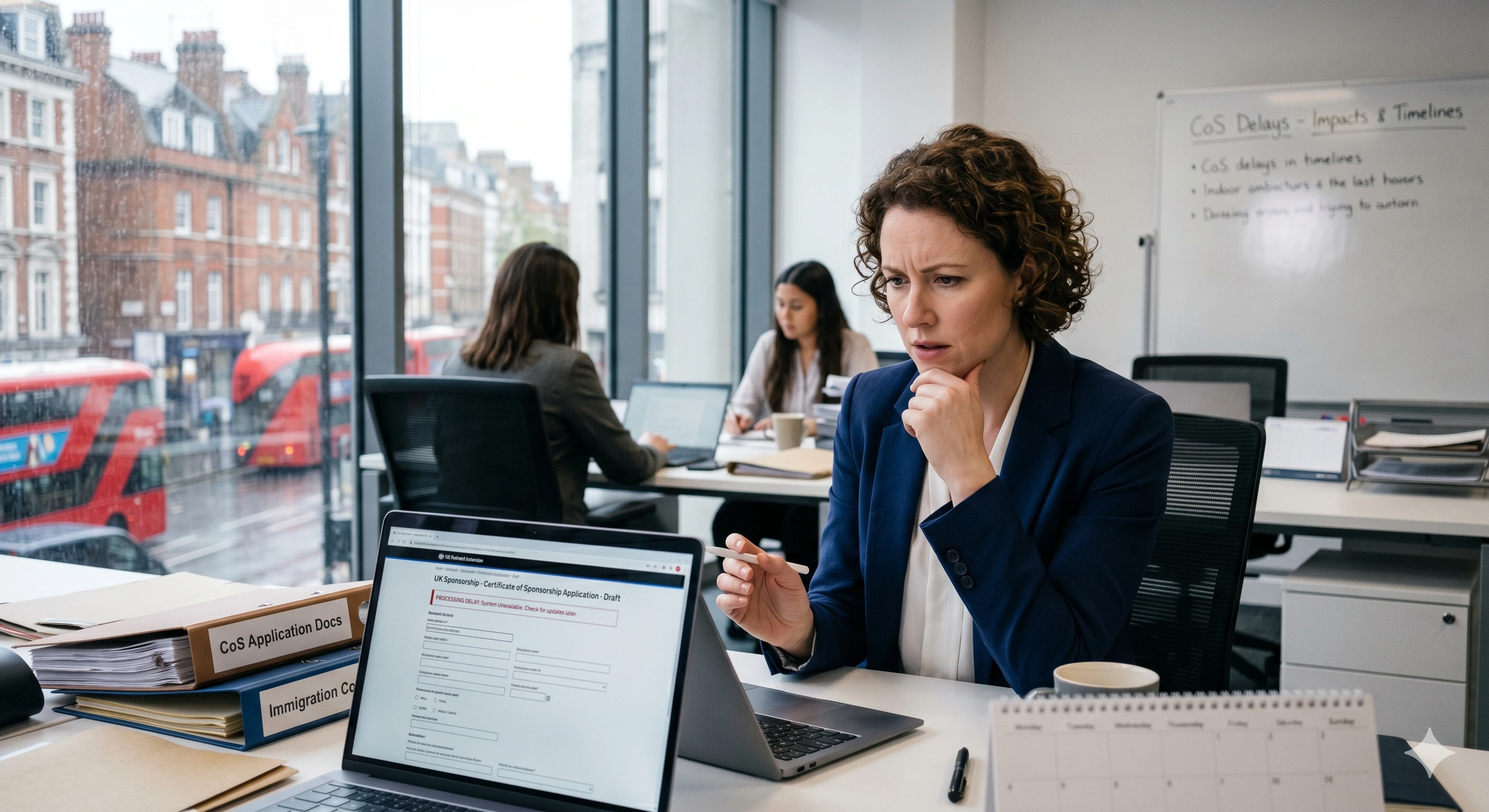 Personalmanager, der auf einem Laptop einen Antrag auf eine Sponsorenbescheinigung prüft – ein Beispiel für die Herausforderungen, mit denen britische Arbeitgeber bei Verzögerungen bei der Ausstellung von Sponsorenbescheinigungen konfrontiert sind