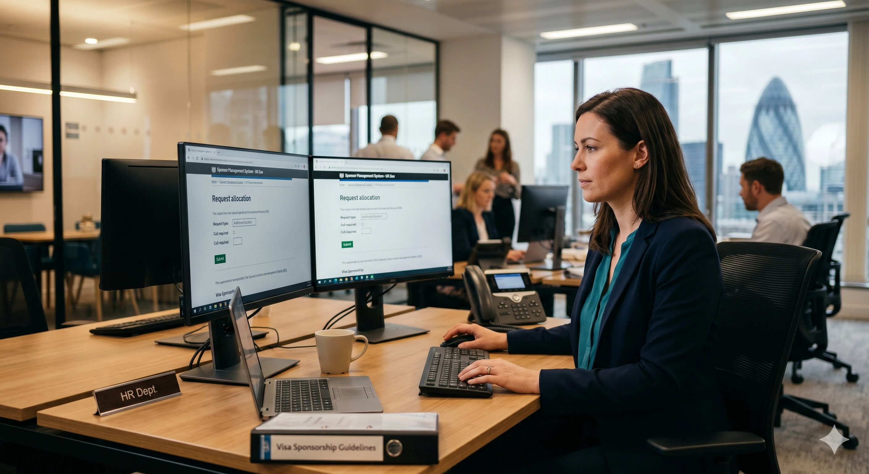 HR professional logging into the UK Sponsor Management System to request additional CoS allocation