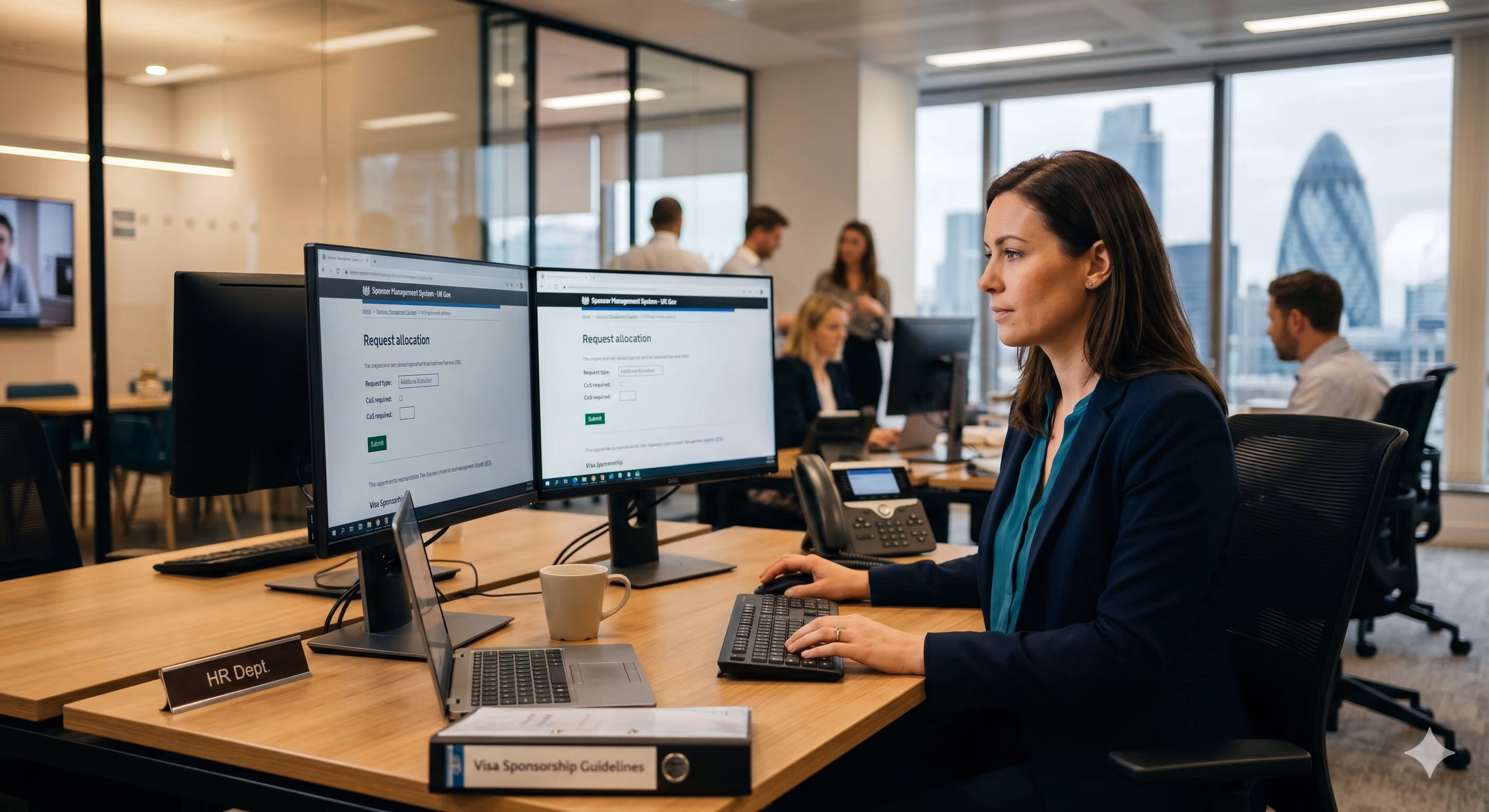 HR professional logging into the UK Sponsor Management System to request additional CoS or CAS allocation