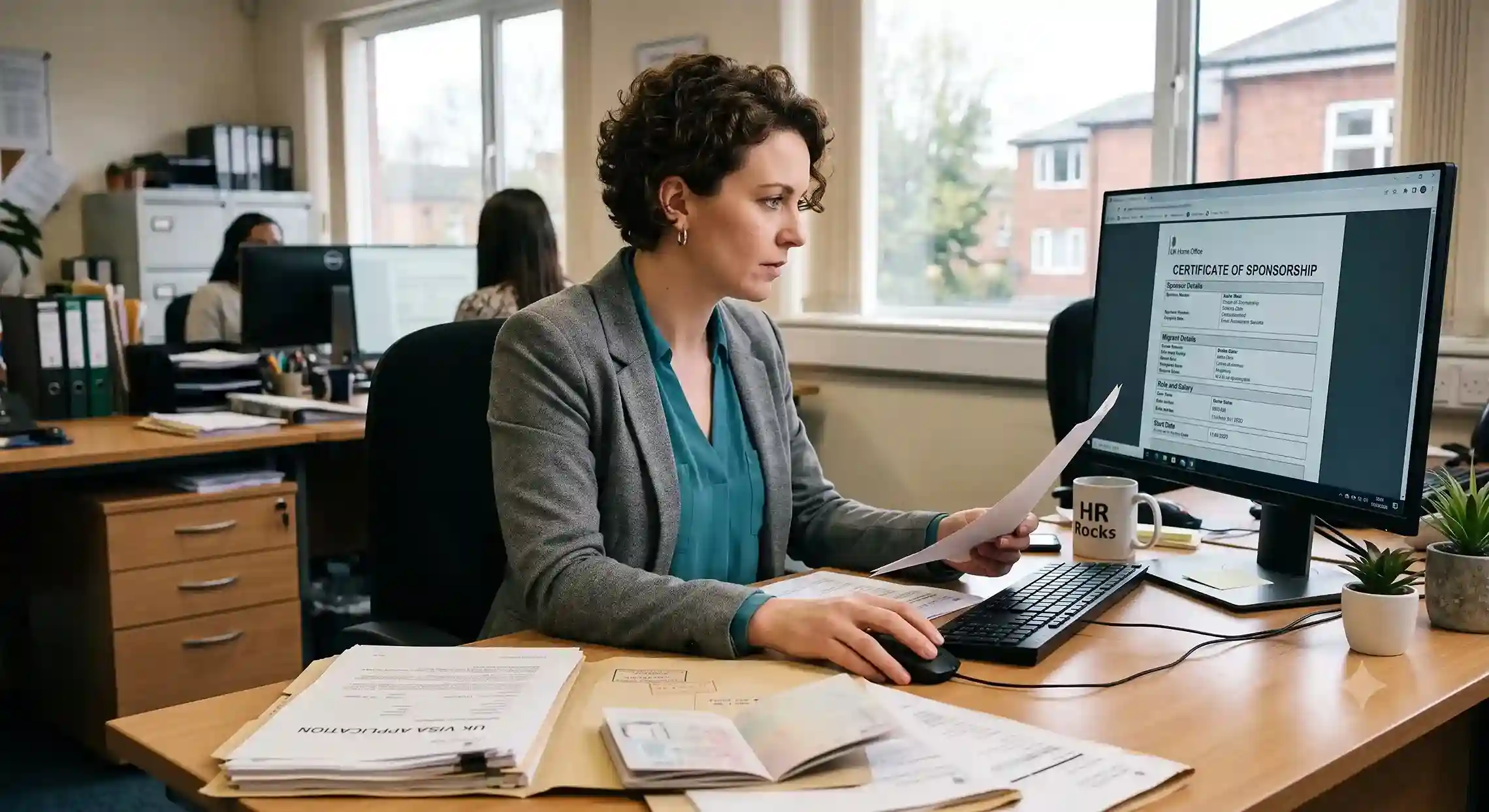 HR manager reviewing UK Skilled Worker visa documents for an in-country switch application
