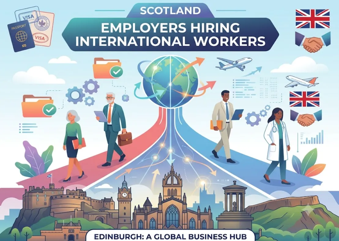 Edinburgh city skyline representing Scotland employers hiring international workers under UK immigration rules