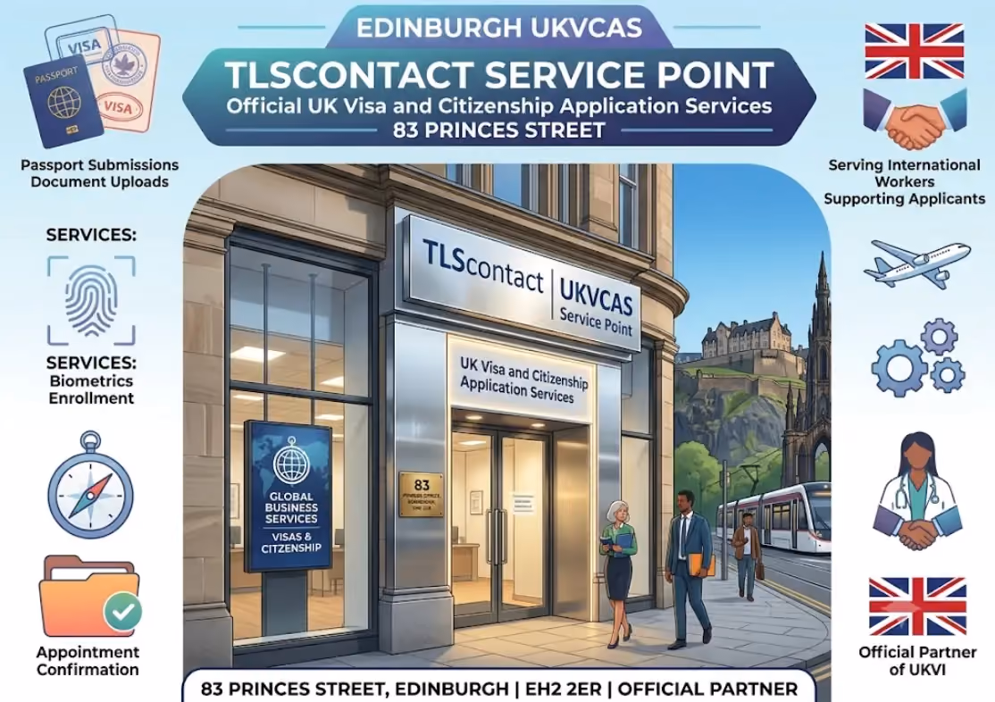 Exterior of the TLScontact UKVCAS service point at 83 Princes Street, Edinburgh EH2