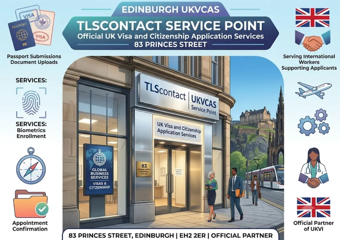 Exterior of the TLScontact UKVCAS service point at 83 Princes Street, Edinburgh EH2