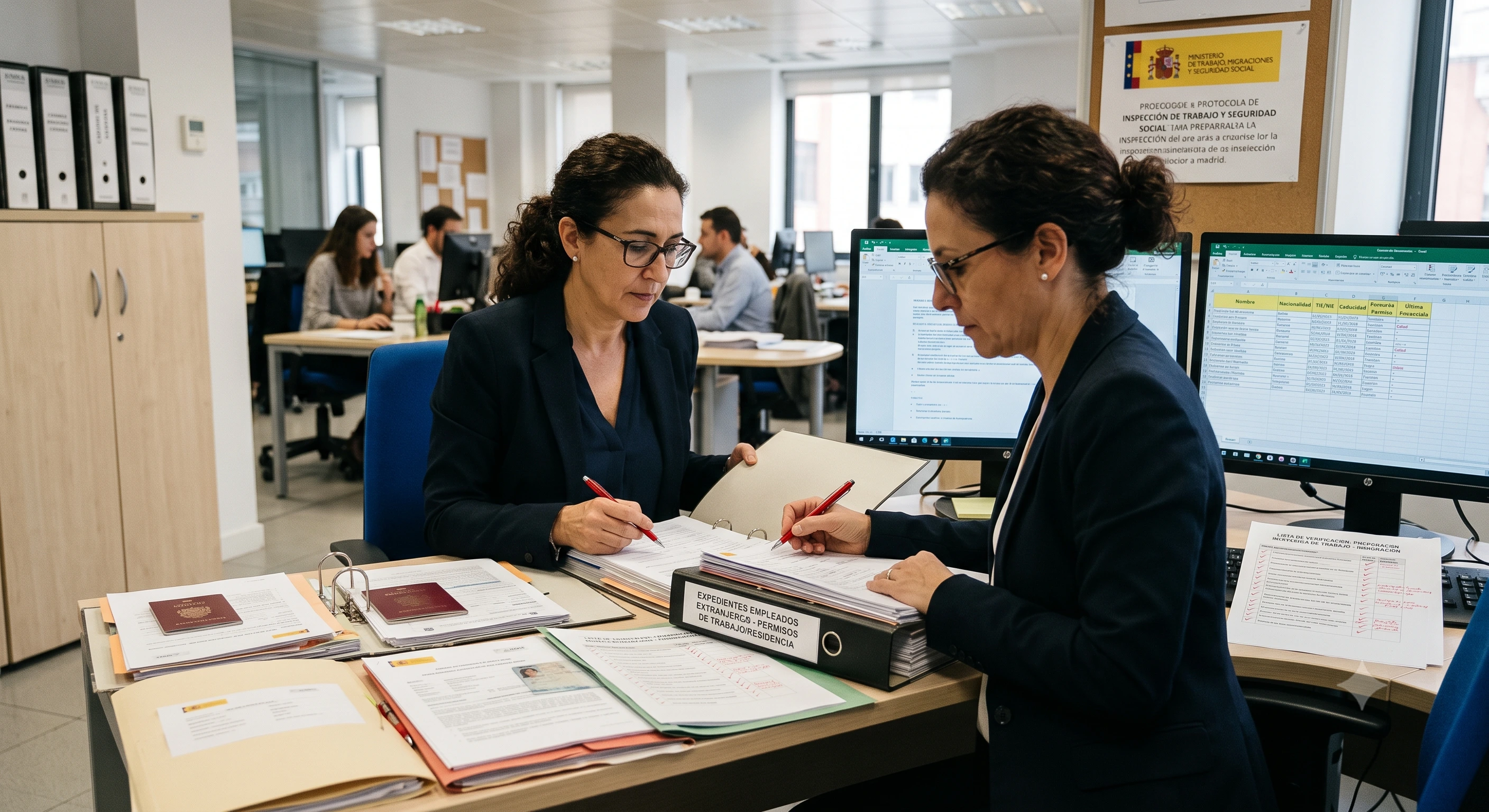 HR-Compliance-Manager, der im Vorfeld einer spanischen Arbeitsaufsichtsinspektion die Einwanderungsunterlagen ausländischer Mitarbeiter prüft