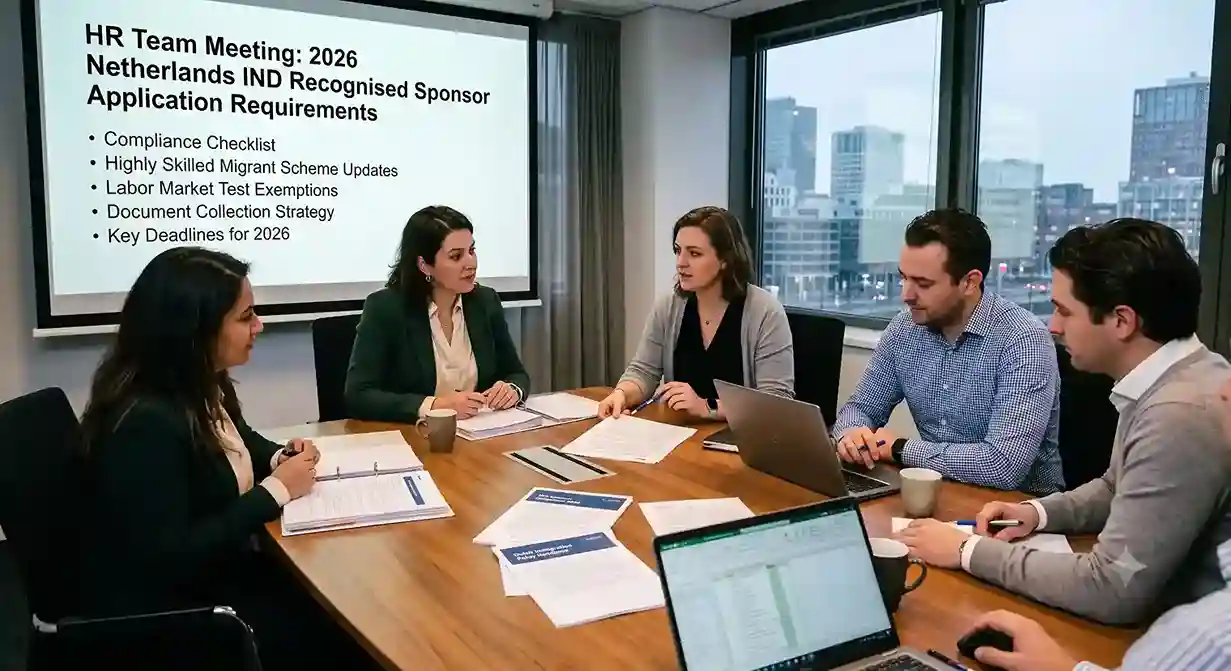 HR team reviewing Netherlands IND recognised sponsor application requirements for 2026