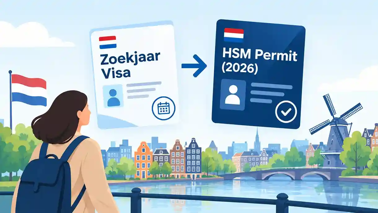 Personalmanager, der einen Antrag auf Umwandlung einer „Zoekjaar“-Genehmigung in eine Aufenthaltsgenehmigung für hochqualifizierte Migranten in den Niederlanden prüft