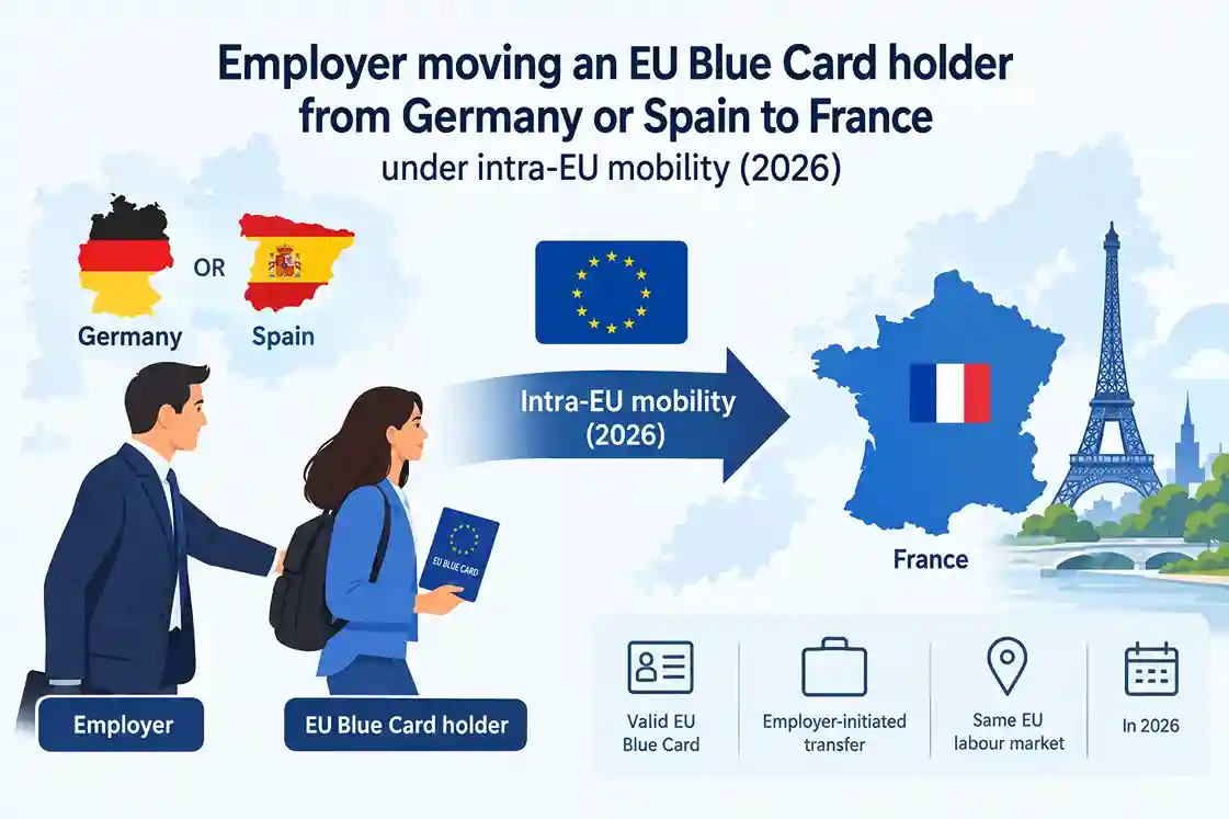 Employeur transférant un titulaire de la Carte bleue européenne d'Allemagne ou d'Espagne vers la France dans le cadre de la mobilité intra-UE en 2026