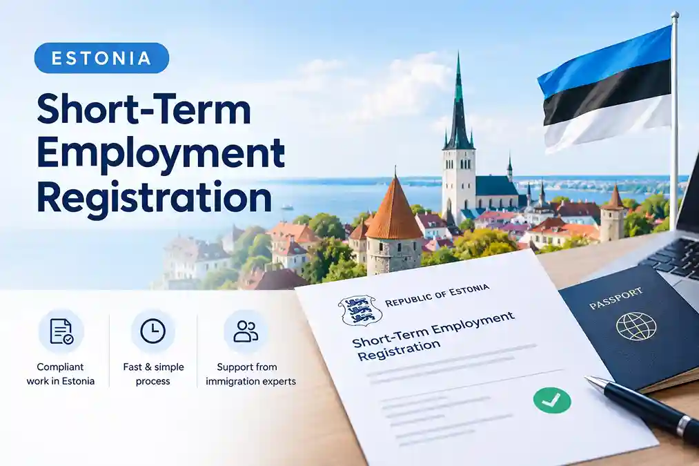 HR manager reviewing Estonia short-term employment registration documents for a non-EU hire.