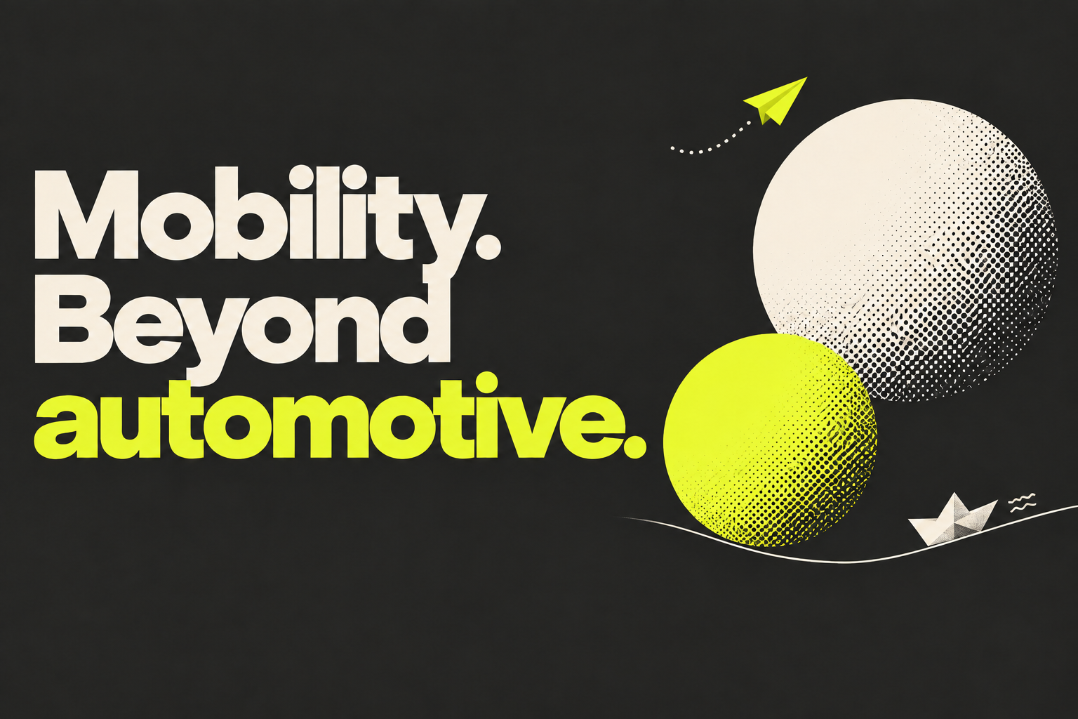 Mobility cover with halftone balls, a paper plane and a paper boat.