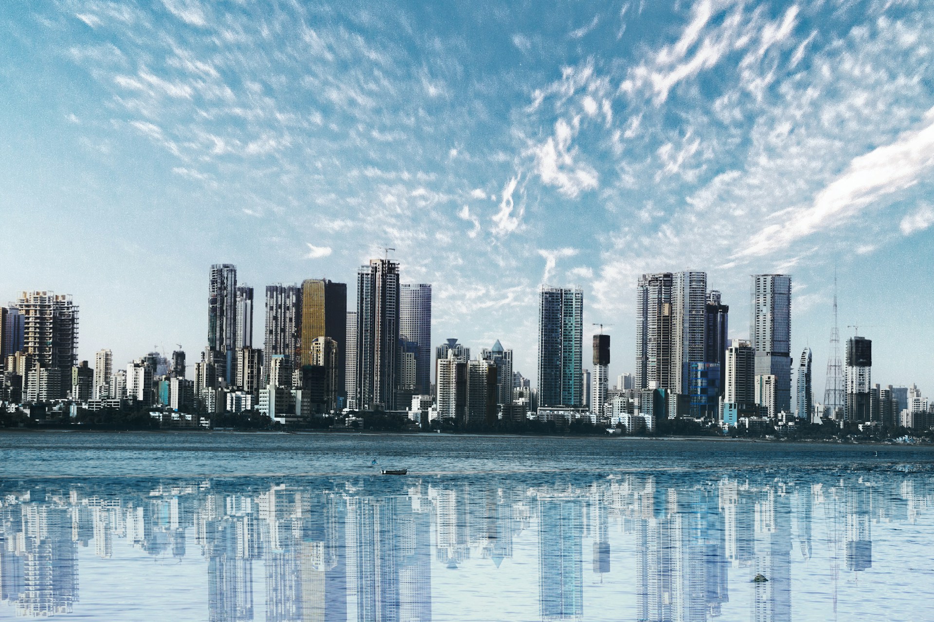 Mumbai skyline across the waterfront, India