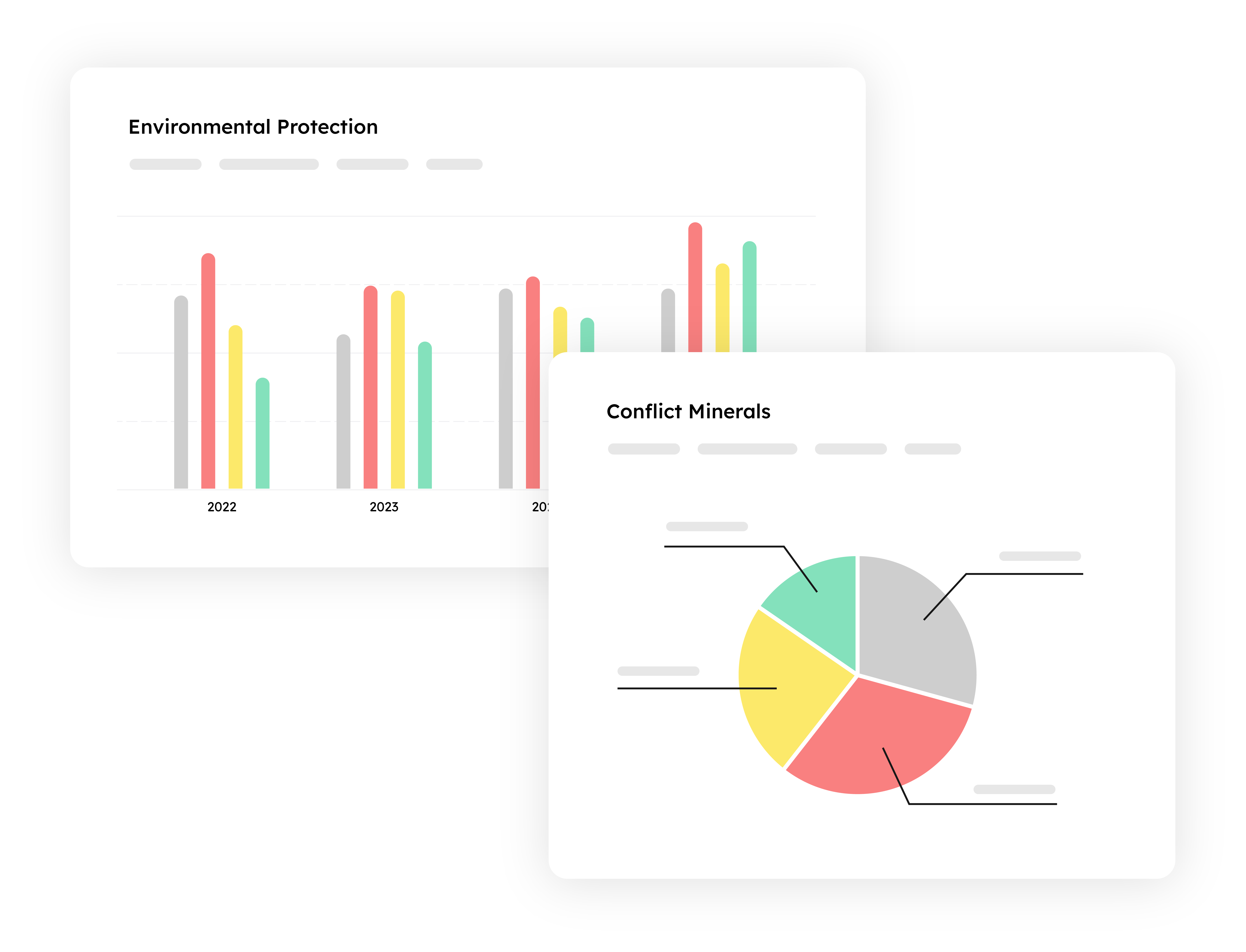 A mock-up of the ivoflow dashboard showing ESG data and conflict minerals