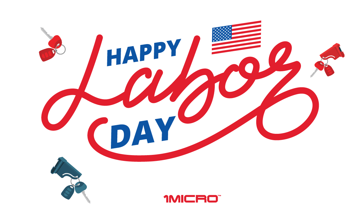 Red and blue text that reads "happy labor day"., image