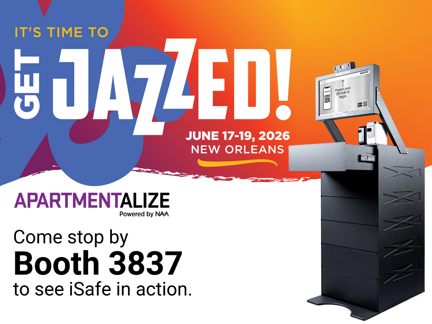 A banner graphic promoting the NAA Apartmentalize show that 1Micro is attending with the words "Booth 3837"