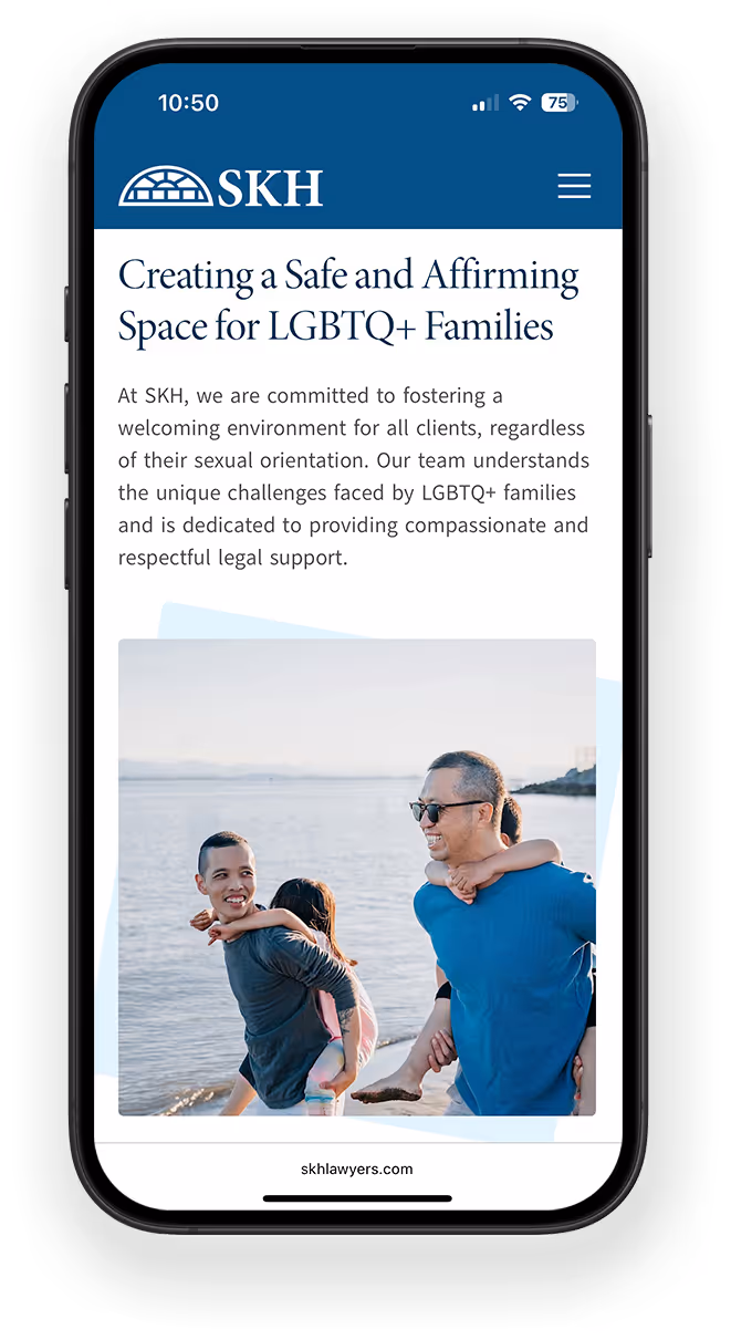 SKH website on a smart phone, displaying a LGBTQ+ law information page