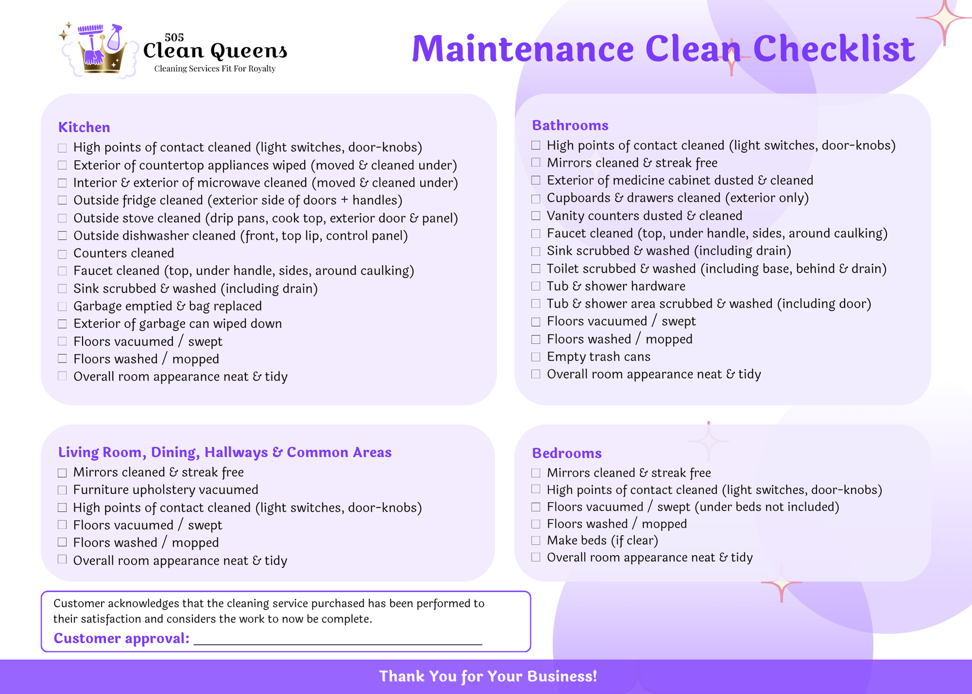 Cleaning Checklist