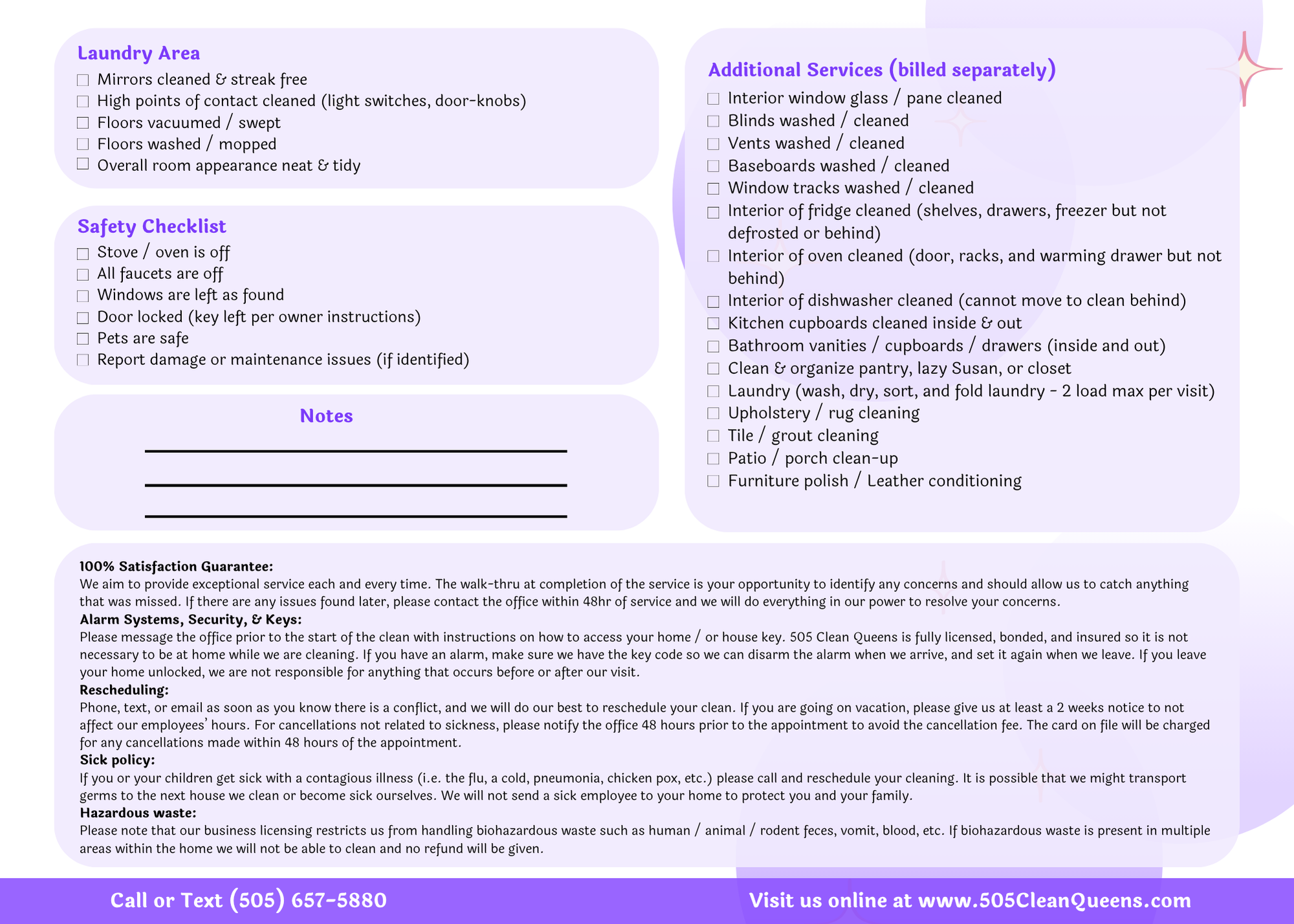 Cleaning Checklist