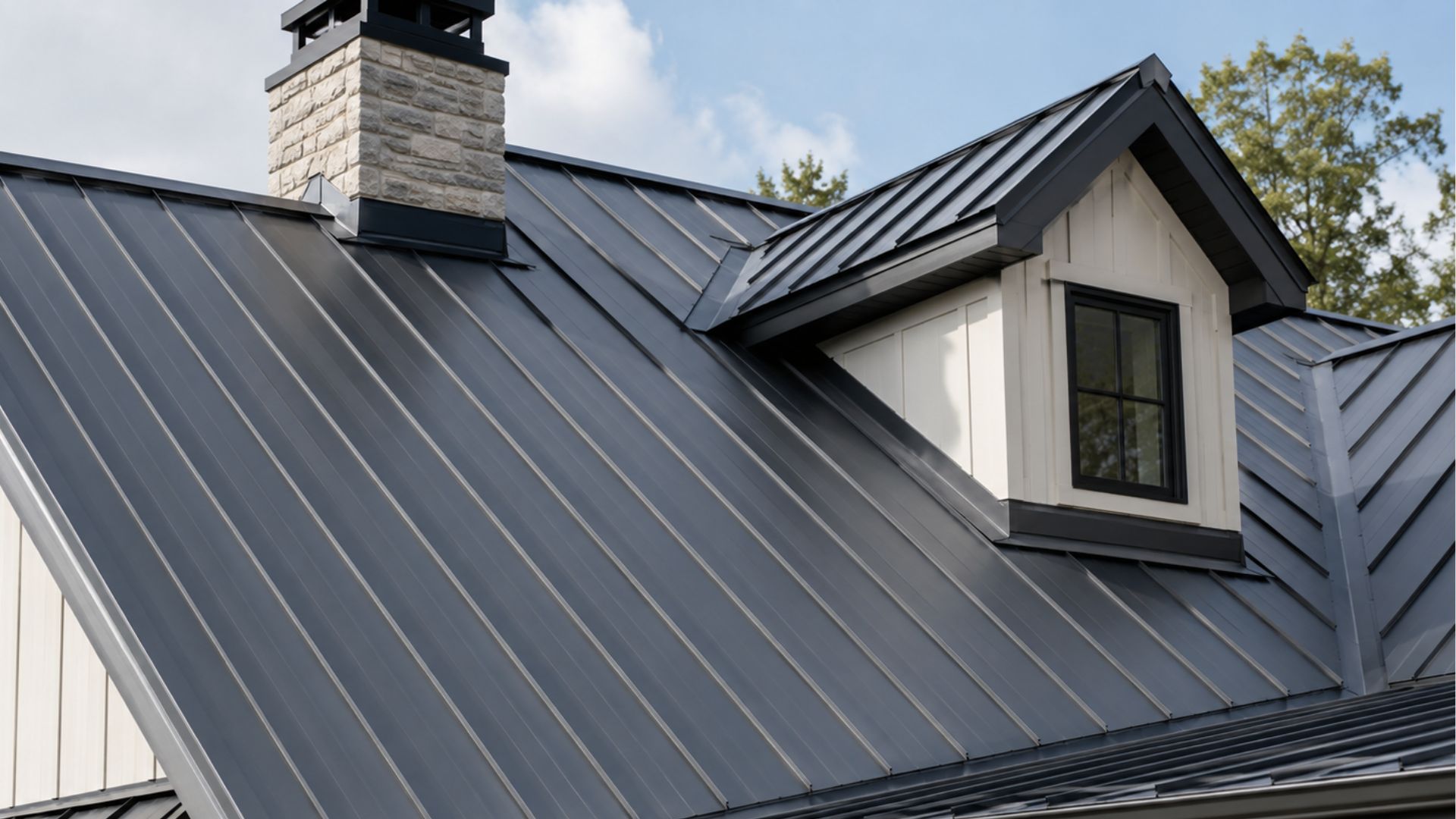 A house with metal roofing trim installed