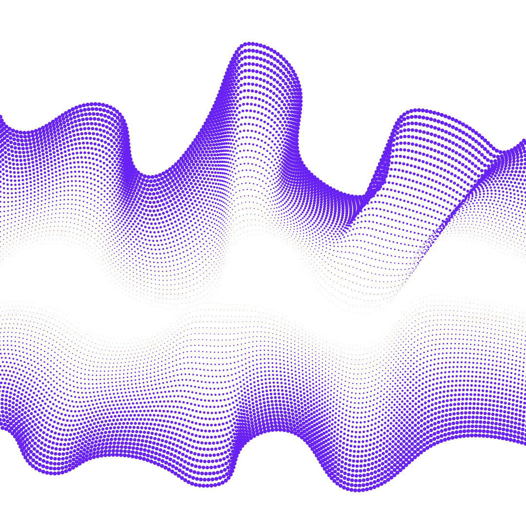 Abstract purple wave pattern made of dots on a black background.