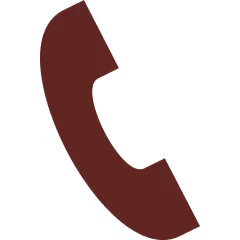 Dark red phone handset icon tilted to the right.